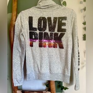 ♻️ PINK VICTORIA SECRET GRAY HOODIE WITH SEQUINS SMALL used